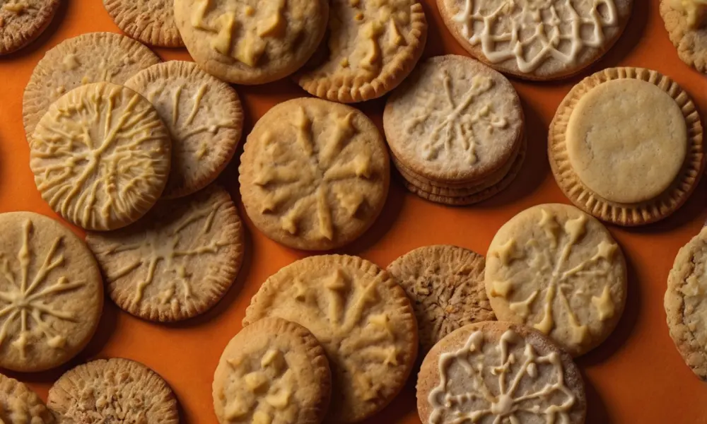 Historic cookies inspired by American Cookery 1796 recipes featuring intricate designs and early baking techniques