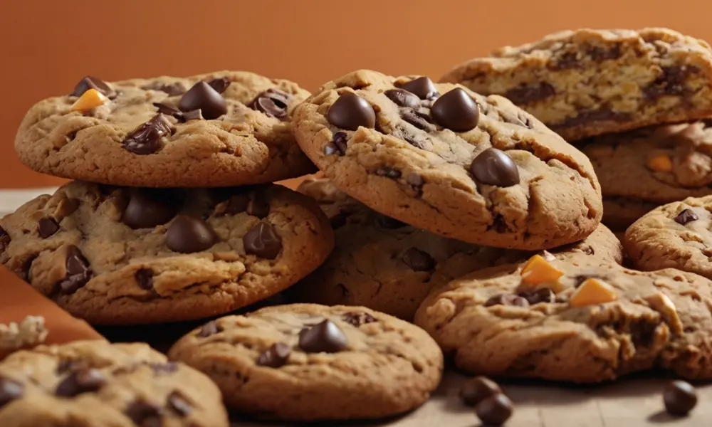 Close-up of freshly baked Brookie cookies featuring gooey chocolate chips and golden brown edges, perfect for a Brookie cookies recipe