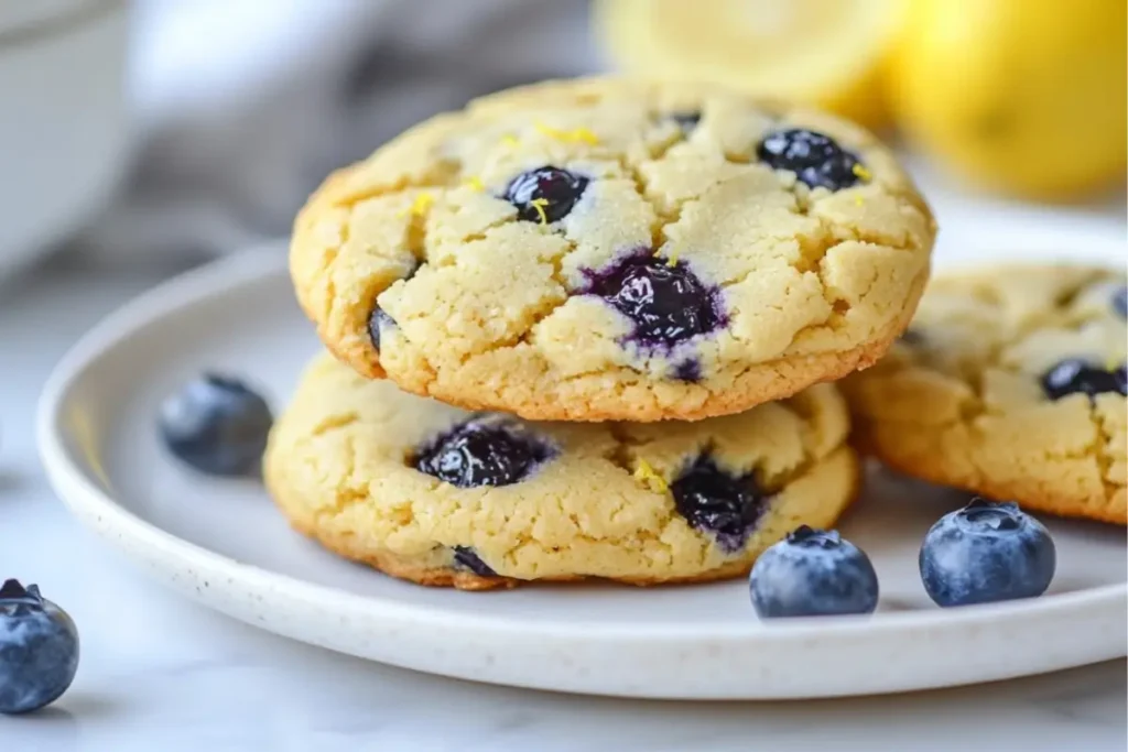 Soft and chewy lemon blueberry cookies with fresh blueberries and a hint of lemon zest, perfect for a sweet treat.