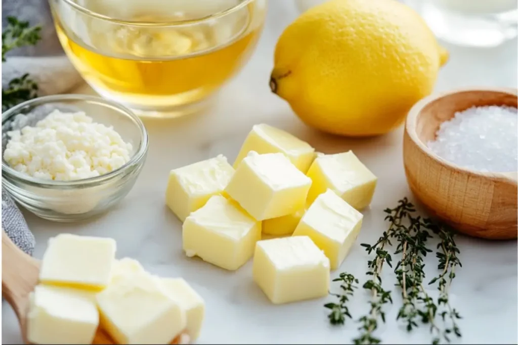 Ingredients for Beurre Blanc Sauce - Butter, Lemon, White Wine, and Seasonings