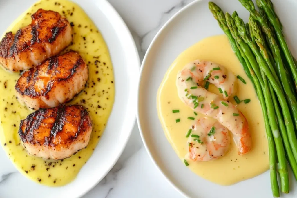 Grilled Scallops and Shrimp with Hollandaise Sauce - French Sauce Pairing with Asparagus