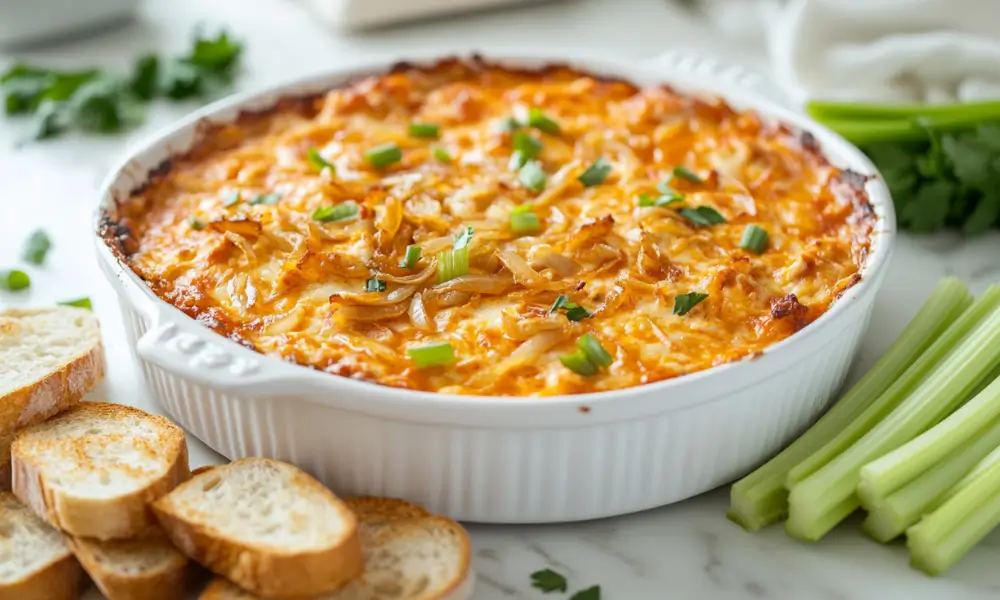Buffalo Chicken Dip with Caramelized Onions 3 Buffalo Chicken Dip with Caramelized Onions