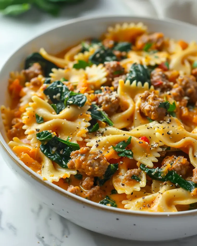 Easy Butternut Squash Bow Tie Pasta with Sausage and Spinach 2 Easy Butternut Squash Bow-Tie Pasta with Sausage and Spinach