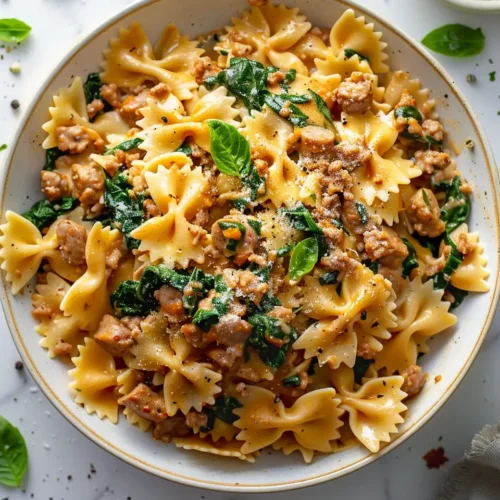 Easy Butternut Squash Bow Tie Pasta with Sausage and Spinach Easy Butternut Squash Bow-Tie Pasta with Sausage and Spinach