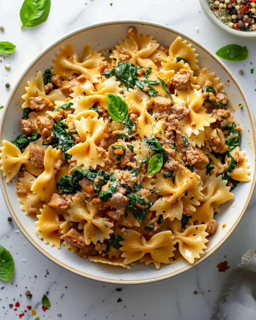 Easy Butternut Squash Bow Tie Pasta with Sausage and Spinach Easy Butternut Squash Bow-Tie Pasta with Sausage and Spinach