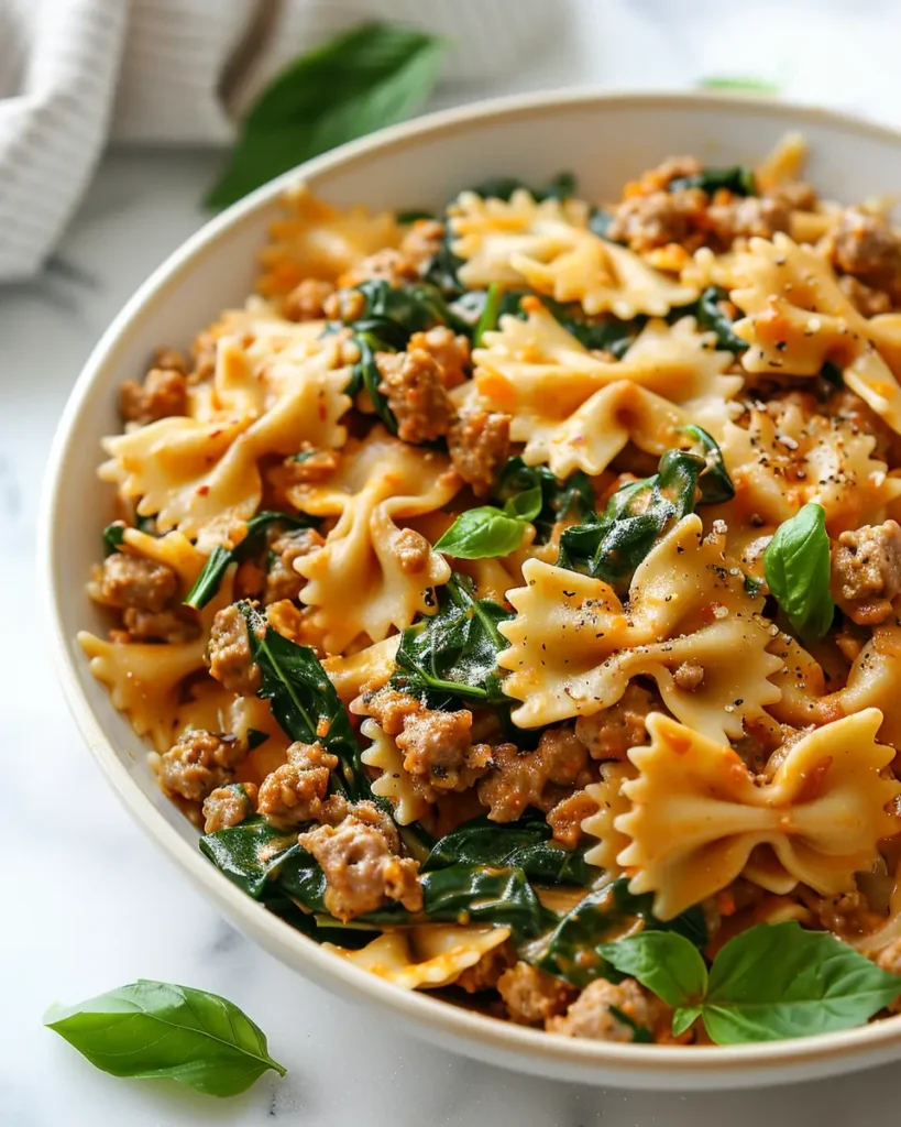 Easy Butternut Squash Bow Tie Pasta with Sausage and Spinach recipe Easy Butternut Squash Bow-Tie Pasta with Sausage and Spinach
