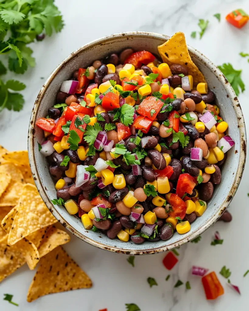 Easy Cowboy Caviar with chips Easy Cowboy Caviar: A Healthy, Colorful Dip You’ll Crave All Year