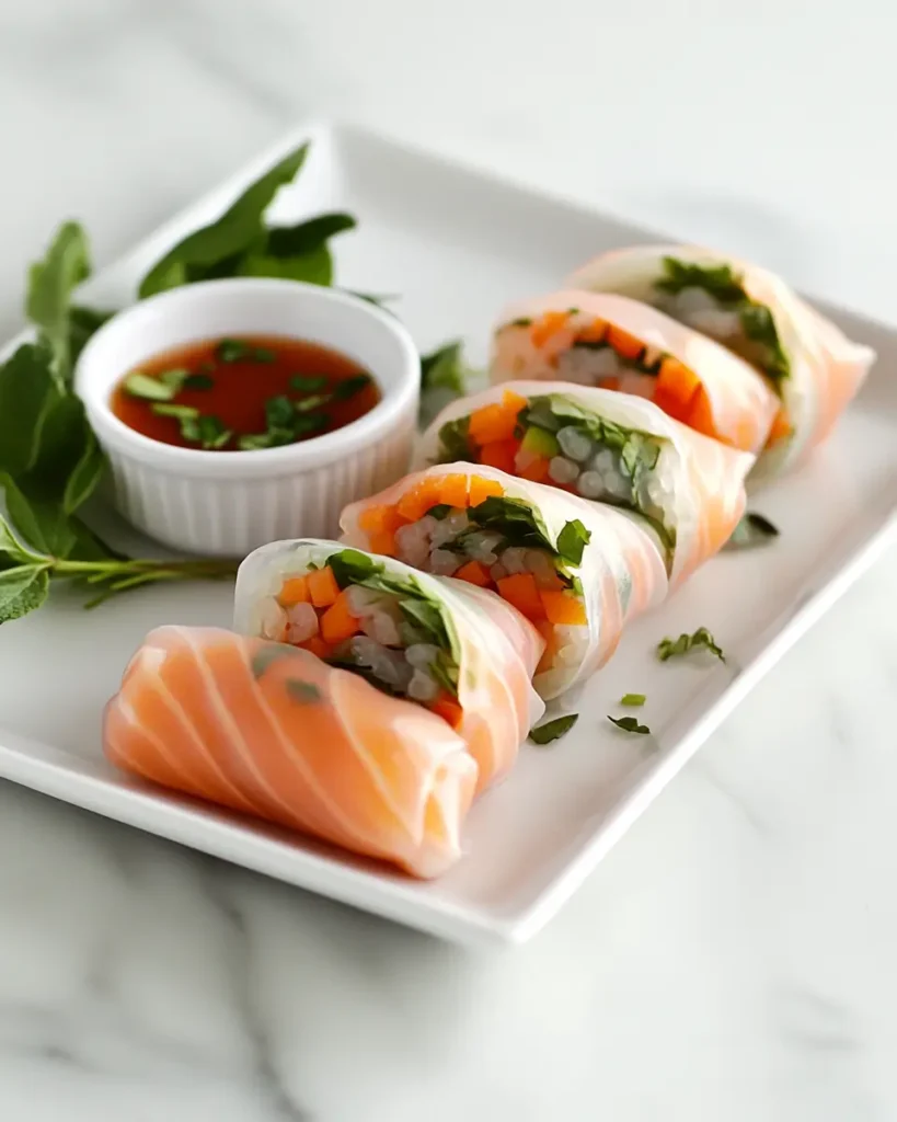 Fresh Salmon Spring Rolls Recipe With Peanut Dipping Sauce 2 Fresh Salmon Spring Rolls Recipe With Peanut Dipping Sauce