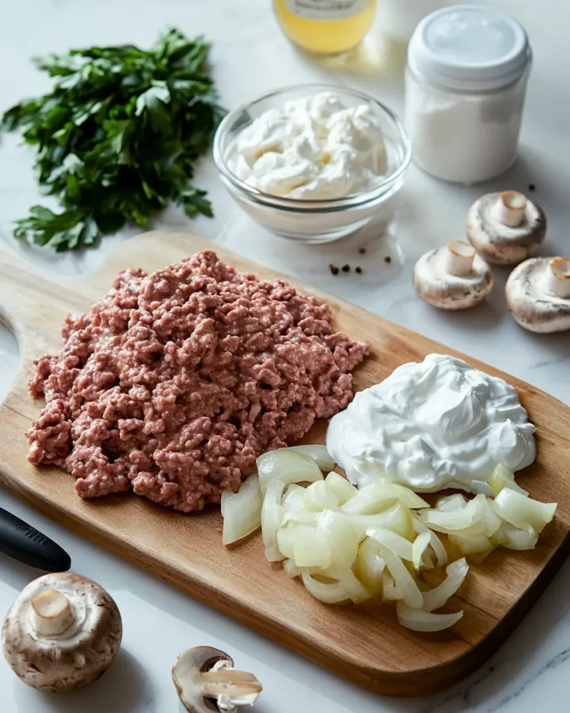 Ground Beef Stroganoff ingredient Ground Beef Stroganoff Recipe: Creamy Comfort on a Budget