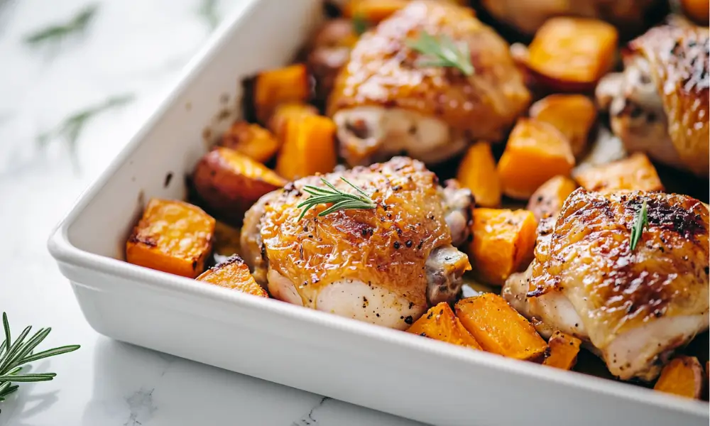 Maple Roasted Chicken with Sweet Potatoes and Apples 1 Maple Roasted Chicken with Sweet Potatoes and Apples