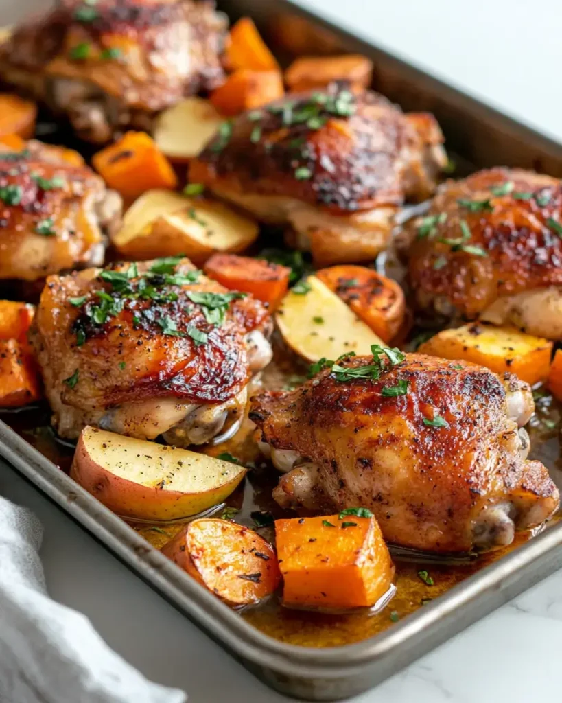 Maple Roasted Chicken with Sweet Potatoes and Apples Maple Roasted Chicken with Sweet Potatoes and Apples