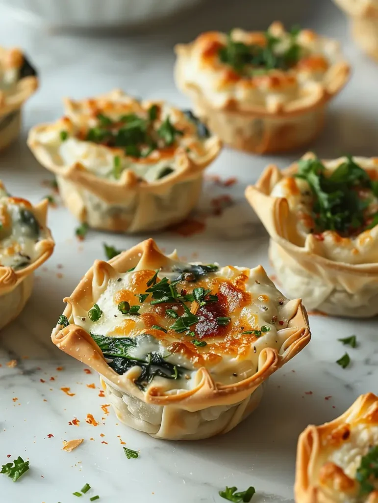 Spinach Artichoke Dip Wonton Cups FINAL DISH Spinach-Artichoke Dip Wonton Cups