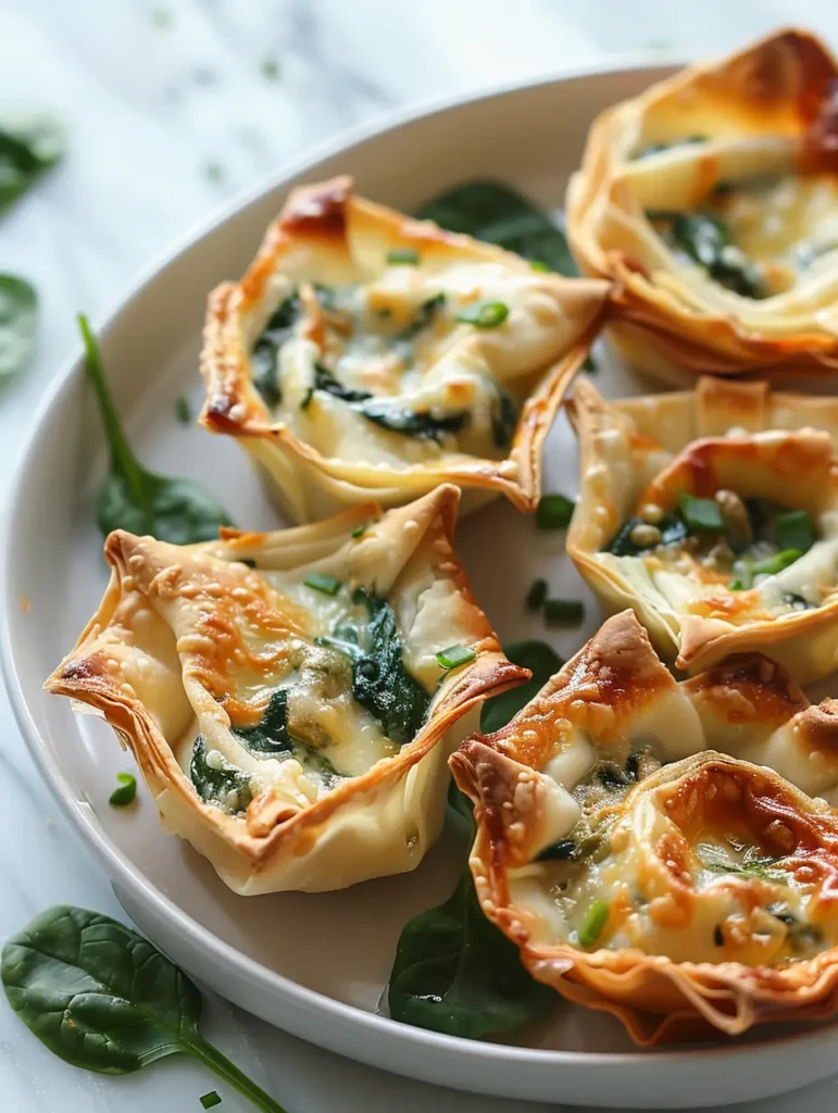 Spinach Artichoke Dip Wonton Cups serving Spinach-Artichoke Dip Wonton Cups