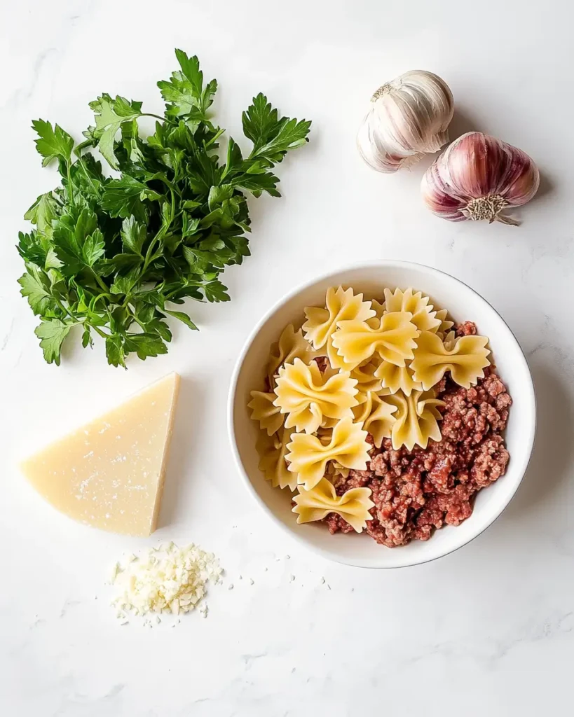 ingredients Parmesan: Easy Garlic Beef Bowtie Pasta