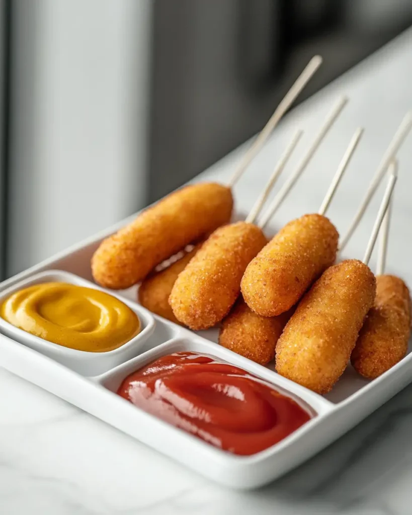 u6472731739 A tray of golden mini corn dogs with ketchup and 76a4b544 b5e5 4edf bdc5 5c8febc1f1d8 3 Mini Corn Dogs Recipe: Crispy, Golden, and Fun to Eat