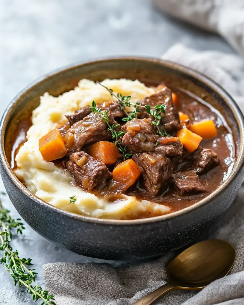 u6472731739 Bowl of beef bourguignon with mashed potatoes spo b98a8f9c c512 47c7 8a40 6cb572dfc8d8 1 Classic Beef Bourguignon