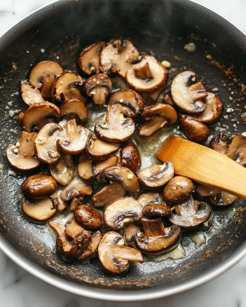 u6472731739 Skillet with mushrooms sauting in butter and oliv 165ab7df 1044 49ba a8a6 4bbec9470277 1 Parmesan Spinach Mushroom Pasta Skillet
