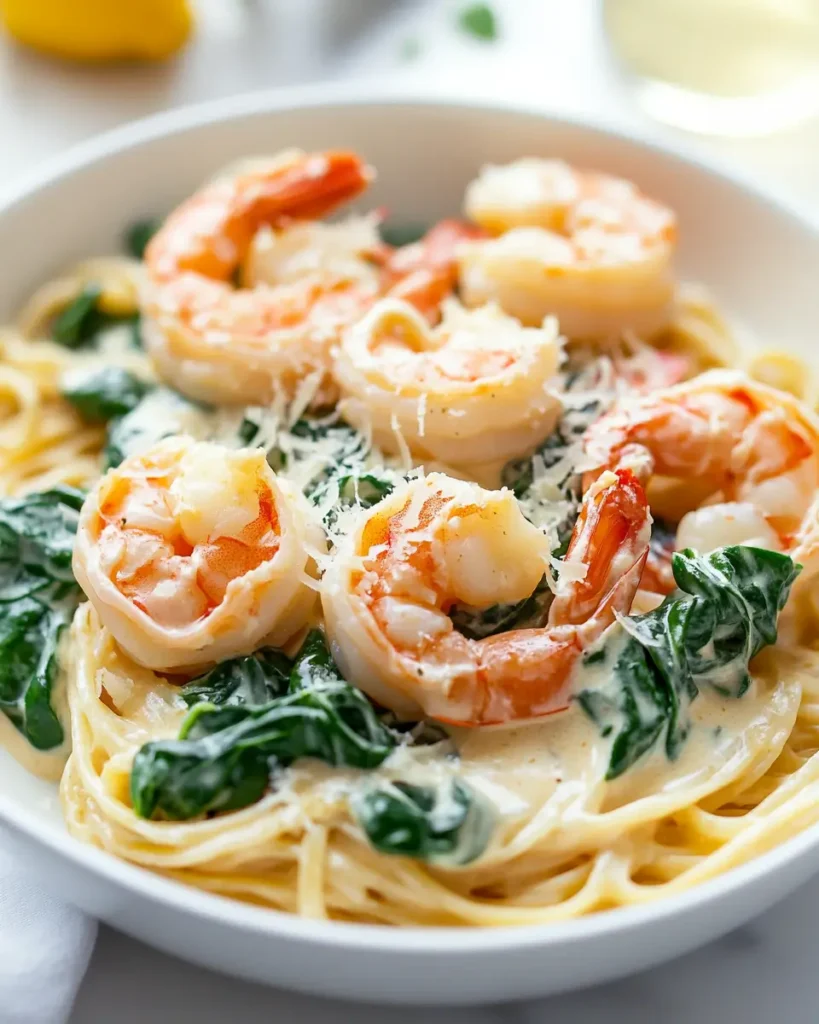 u6472731739 Tuscan shrimp with spinach served over linguine c ba30127f d0da 470b bd80 96b4939dd6e6 1 Tuscan Shrimp with Spinach