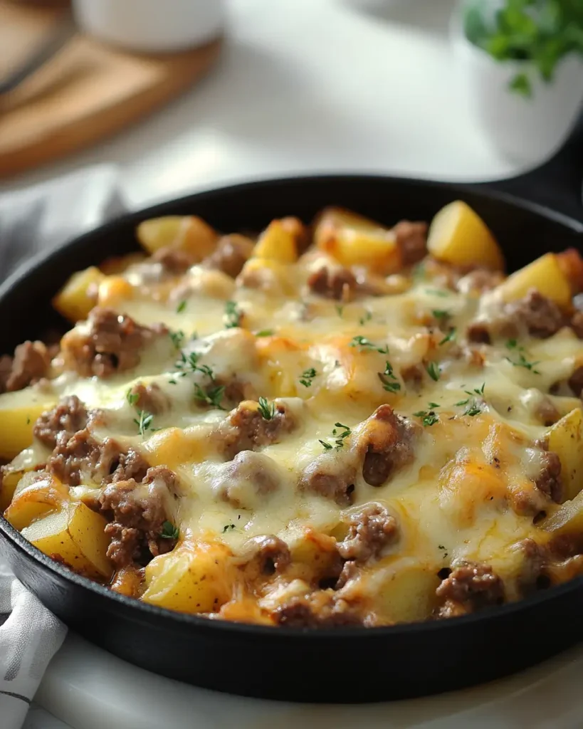 u6472731739 a sizzling one pan cheesy meat and potato skillet 18c7a723 65c3 4dfc bb98 eb4196a5c59c 1 1 One-Pan Cheesy Meat & Potato Skillet