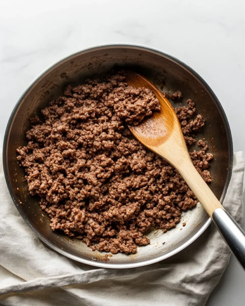 u6472731739 browning ground beef in skillet natural light whi 449bba3f 8c09 435d a115 ee092bf028c2 1 Family Dinner Recipe: Beef and Rotini in Garlic Parmesan Sauce