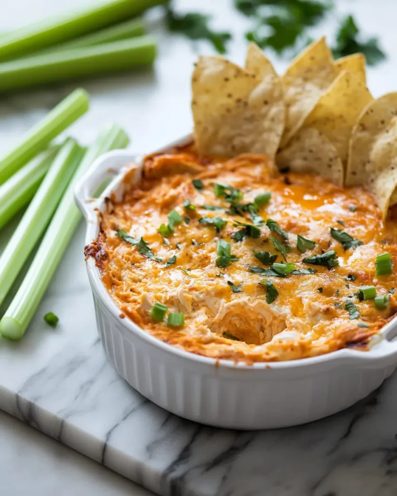 u6472731739 buffalo chicken dip served with celery sticks and 5ea14acb 085c 422f a602 7e554e957d2d 2 Dairy Free Buffalo Chicken Dip with Primal Kitchen Sauce
