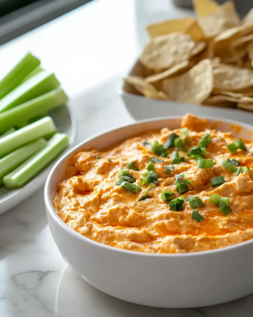 u6472731739 buffalo chicken dip served with chips and celery 91d2c9eb 3247 4bc9 b635 1d8346903c62 3 The Easiest Buffalo Chicken Dip in 2025