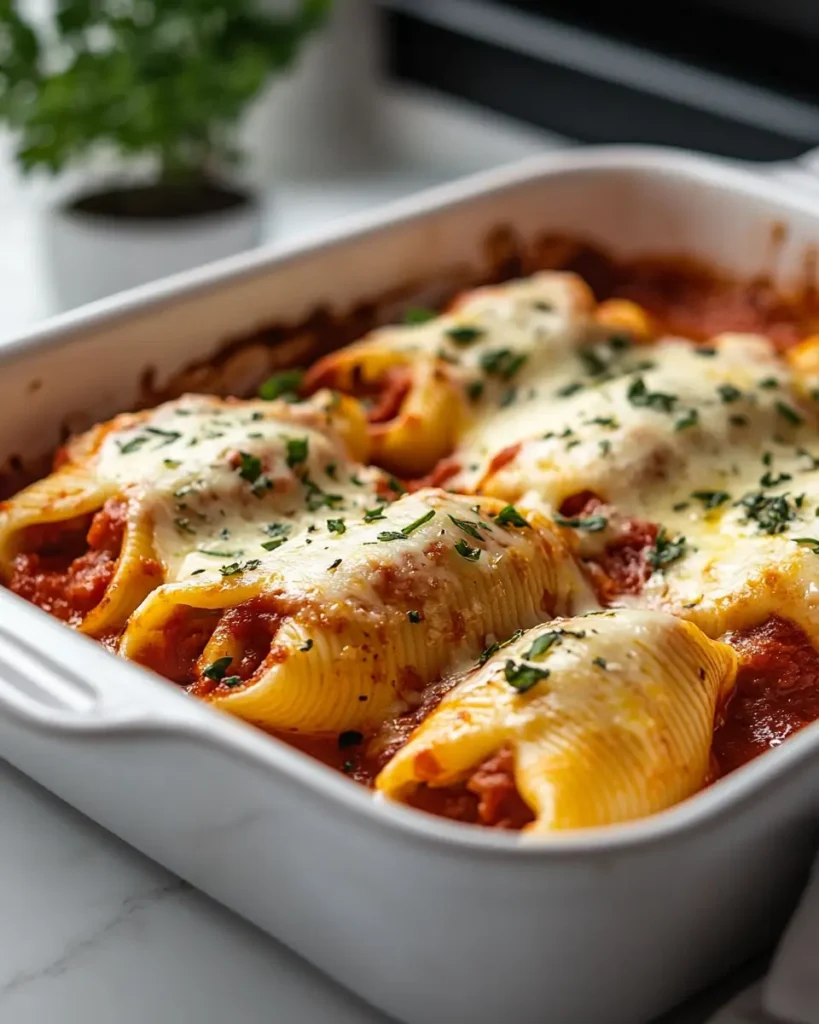 u6472731739 cheesy stuffed pasta shells in white baking dish 0702424a be7e 4acd 9e53 911c571a249f 2 Easy Dinner Recipe: Stuffed Shells