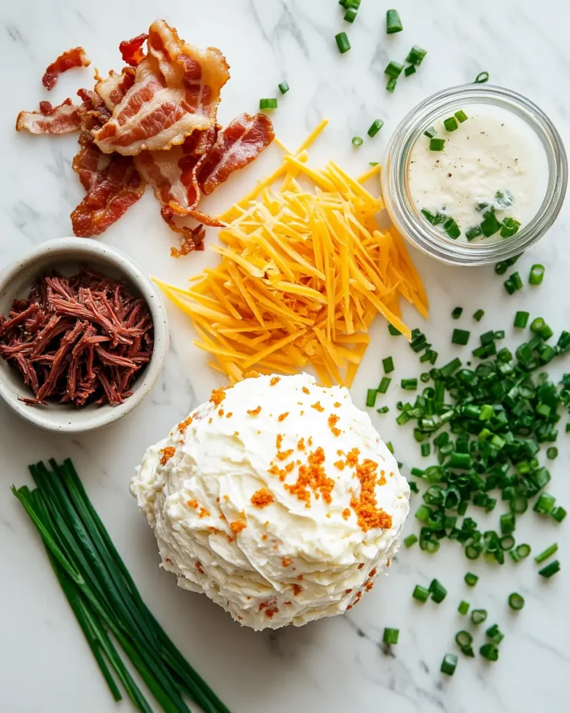 u6472731739 flat lay of cheese ball ingredients cream cheese 67bb1bfd afc9 4588 97bd f9391c9a688d 2 Beef Bacon Cheese Ball