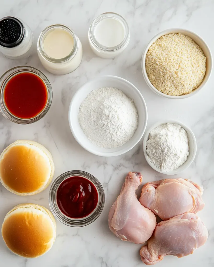 u6472731739 flat lay of raw chicken buttermilk bowl flour cor a76c6b04 63b8 4c01 bd56 1ffe79908337 3 Bang Bang Chicken Sliders: Easy, Crispy Delight in 30 Mins