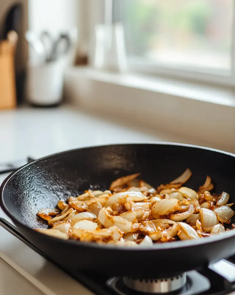 u6472731739 golden sauted onions and garlic in a cast iron sk 3c996ca9 d33e 470c a4d2 190ed09bca74 1 Smothered Chicken & Rice That Feels Like Home