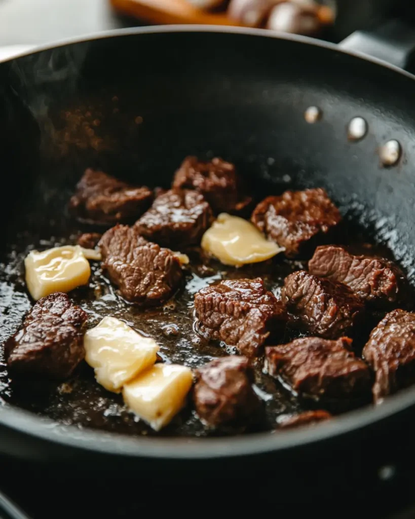 u6472731739 melting butter and garlic in skillet next to brow 0309c48a 64c1 4607 bc88 cae886bec9d6 0 Family Dinner Recipe: Beef and Rotini in Garlic Parmesan Sauce