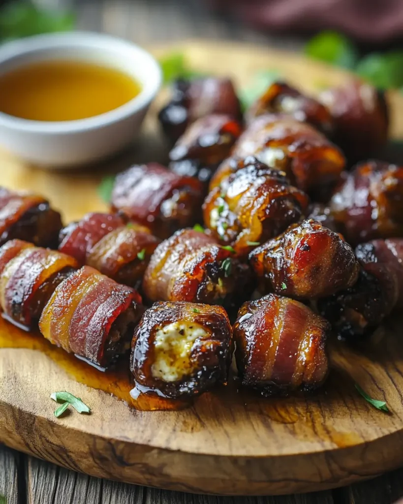 u6472731739 plate of golden goat cheese stuffed bacon wrapped d9f1291d de8d 44d6 8187 0e505ea66639 1 Goat Cheese Stuffed Bacon-Wrapped Dates