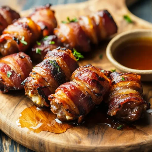 u6472731739 plate of golden goat cheese stuffed bacon wrapped d9f1291d de8d 44d6 8187 0e505ea66639 3 Goat Cheese Stuffed Bacon-Wrapped Dates