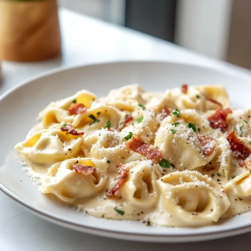 u6472731739 plated creamy tortellini carbonara with bacon and 1bdc30cc 1d21 4125 ad0f c643cfdbdb6c 2 1 30 Minute Creamy Tortellini Carbonara Recipe