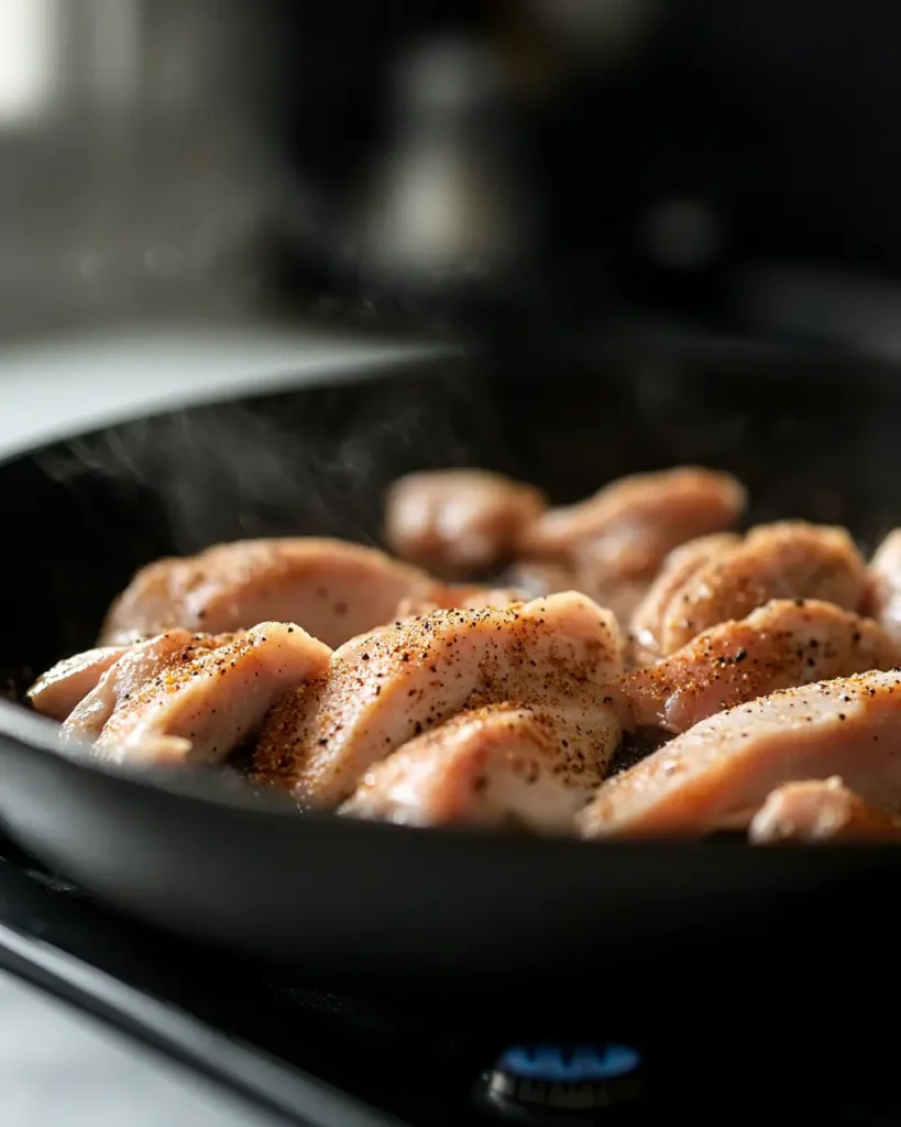 u6472731739 raw chicken pieces in skillet being seared with C d8203367 7d20 442f 8b04 e66d8df8a64a 2 Easy Creamy Cajun Chicken Pasta