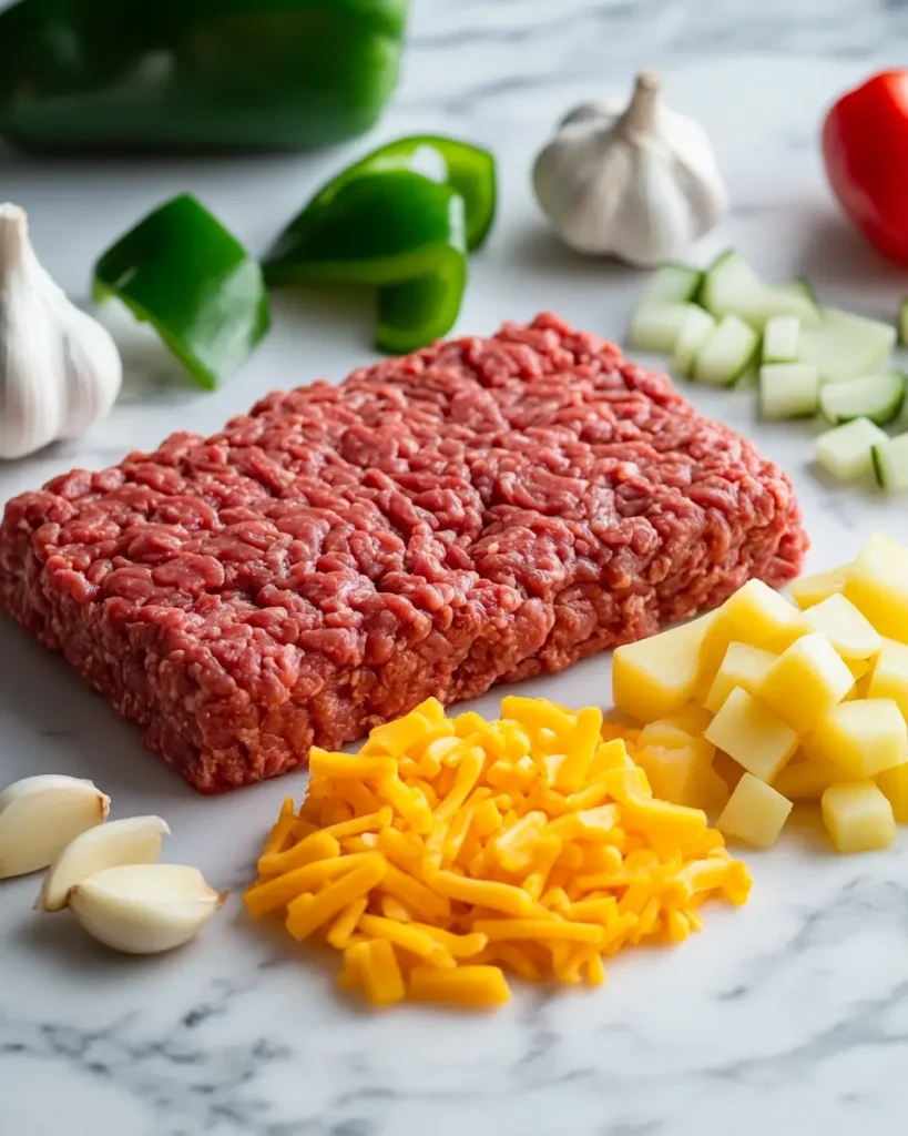 u6472731739 raw ground beef diced Yukon gold potatoes chopped f45decf1 9c40 4a70 9d76 2b165676146f 2 One-Pan Cheesy Meat & Potato Skillet
