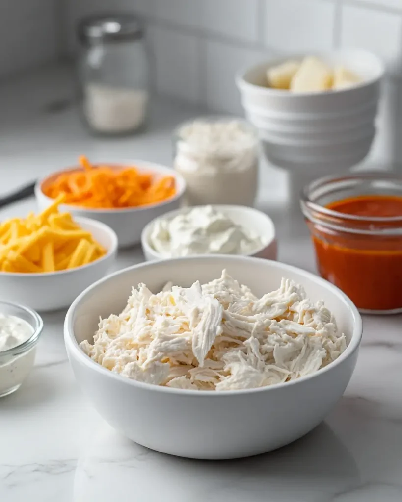 u6472731739 raw ingredients for buffalo chicken dip arranged 6862aa63 f0ba 4499 a819 ee15af4641dd 1 The Easiest Buffalo Chicken Dip in 2025