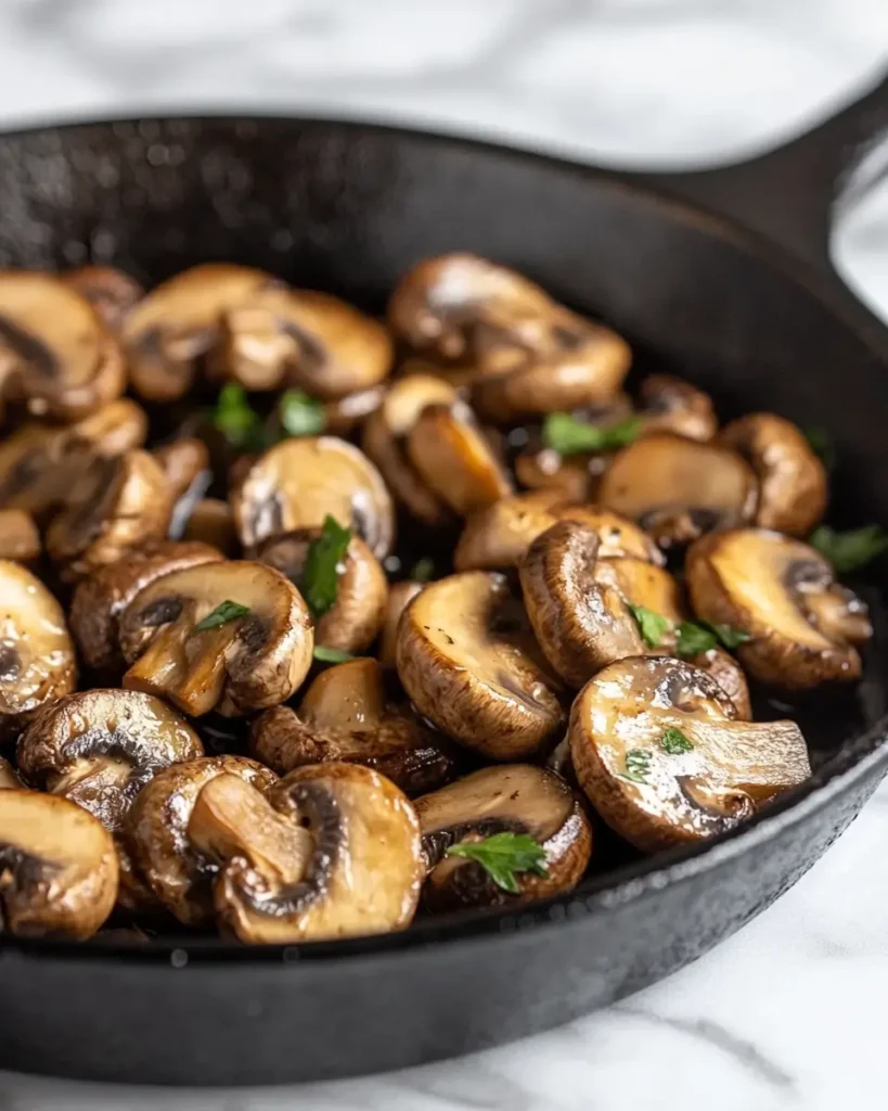 u6472731739 sauted mushrooms in cast iron skillet golden and 76652363 2074 4b0d 93ec 7a95d6e11500 1 Keto Burger Steak with Mushroom Gravy: A Low-Carb Southern Comfort Classic