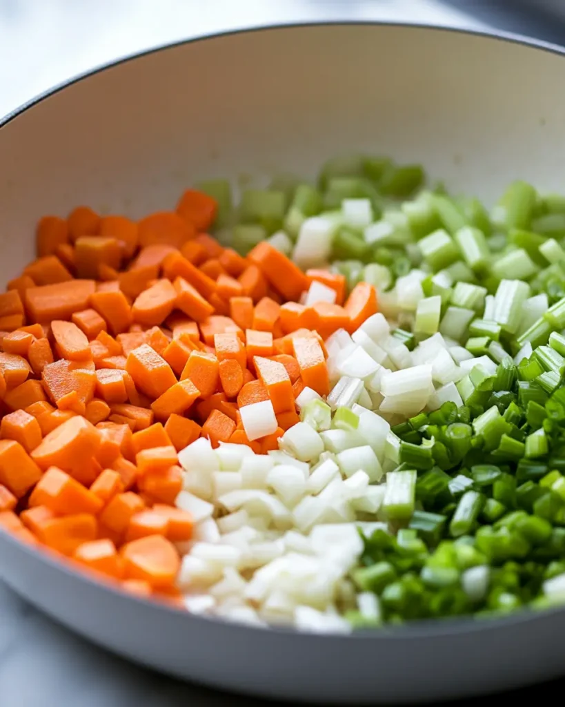 u6472731739 sauteing onions carrots and celery in butter in a e7d1266f 30d4 4132 b772 1773802491b0 2 Chicken Pot Pie with Biscuits