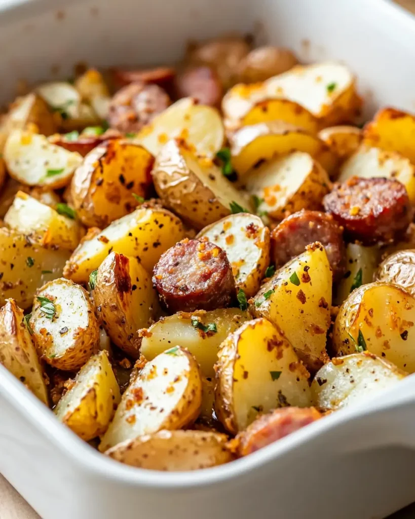 u6472731739 seasoned potatoes and sausage arranged in a white ab66c0d5 ec9f 4b2e b7a2 6a4f456b7ffe 2 Cheesy Ranch Potatoes & Sausage