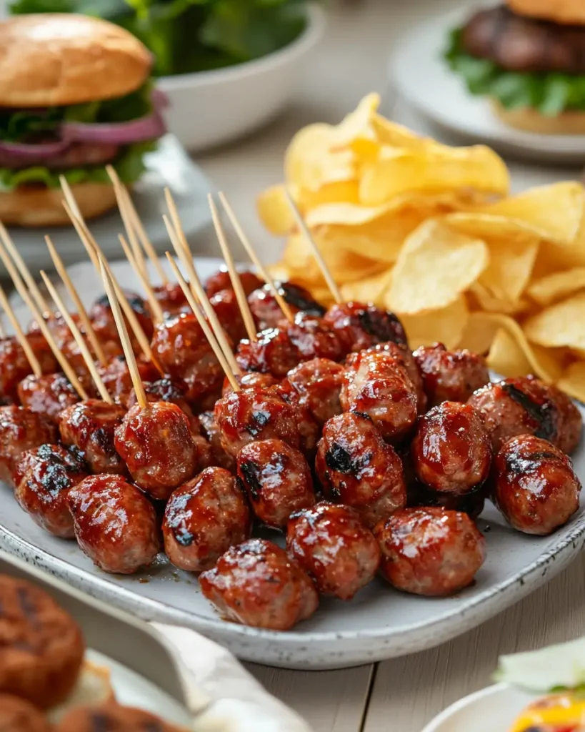 u6472731739 serving platter with BBQ sausage bites arranged w e227610a 78d6 418e a3ac 34a72aeb43f9 0 BBQ Sausage Bites (Only 4 Ingredients!)