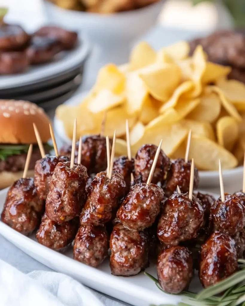 u6472731739 serving platter with BBQ sausage bites arranged w e227610a 78d6 418e a3ac 34a72aeb43f9 1 BBQ Sausage Bites (Only 4 Ingredients!)