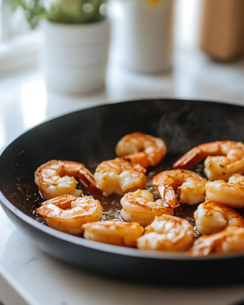 u6472731739 shrimp sizzling in skillet with light golden crus 449ff4e4 d690 4f13 bec7 d153dc4d6c03 1 Spicy Shrimp and Avocado Rice Bowl with Lemon
