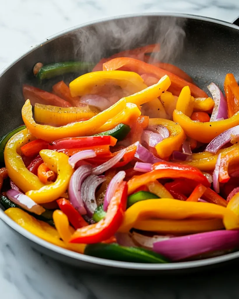 u6472731739 sliced bell peppers and onions sauting in pan wit fd8ef300 76b0 4d52 ad9b 268567bc2b76 2 Easy Creamy Cajun Chicken Pasta