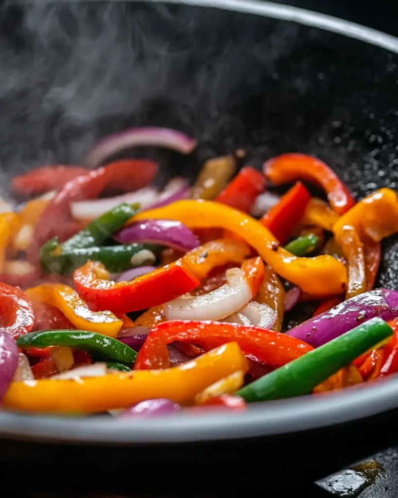 u6472731739 stir fried bell peppers onions garlic in a hot wo 318fb51d f6b7 4882 91cf 48a53367aa13 2 Easy Black Pepper Chicken Recipe