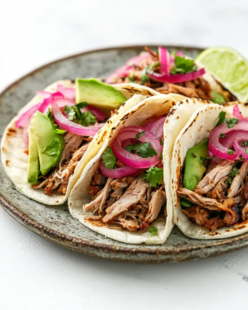 u6472731739 tacos with chicken carnitas avocado lime pickled 9f6a0675 dd9d 420a b83e 7281c97eae2d 1 Chicken Carnitas (Slow Cooker or Instant Pot)