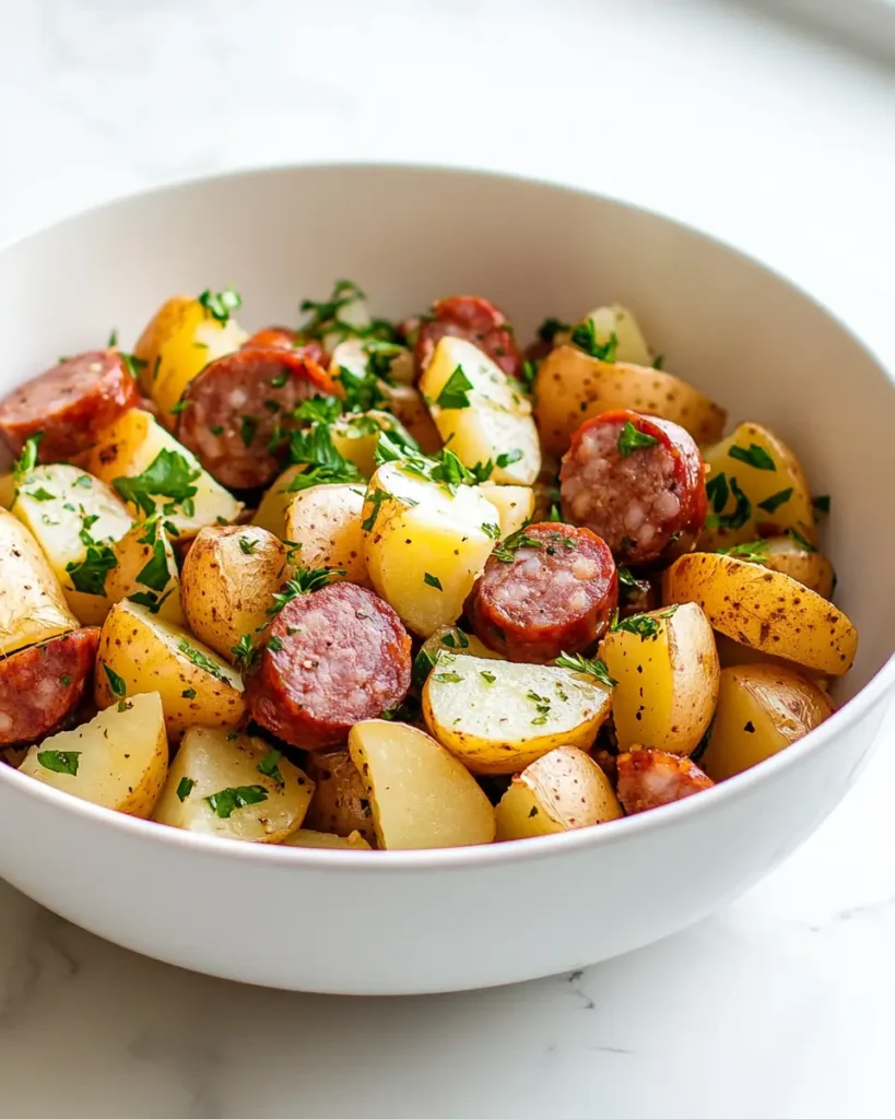 u6472731739 uncooked diced russet potatoes and sliced smoked e257150e b224 4ee0 8304 7d4e27025c8e 2 Cheesy Ranch Potatoes & Sausage