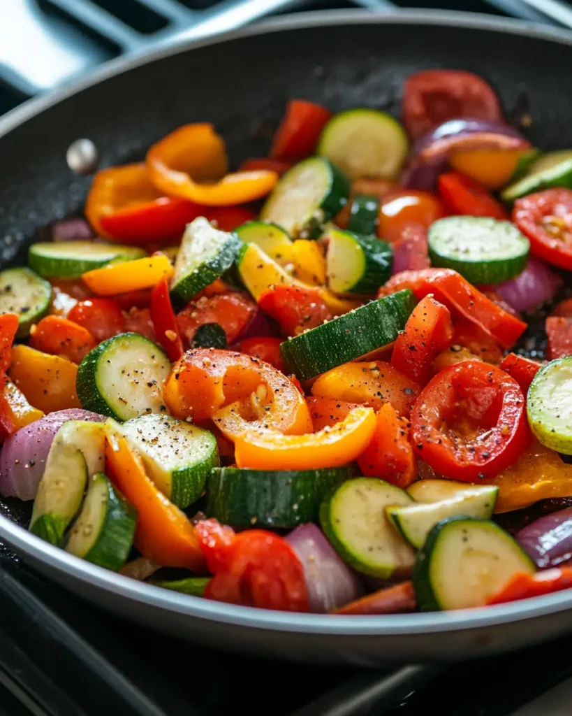 u6472731739 zucchini tomatoes and red peppers added to skille c8419b03 6359 463f b2b9 3a58b64759e1 0 Mediterranean Keto Ground Chicken Skillet
