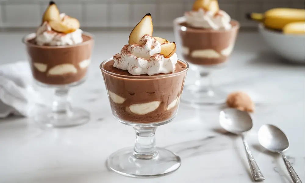Chocolate Banana Pudding with Roasted Pears 1 Chocolate Banana Pudding with Roasted Pears