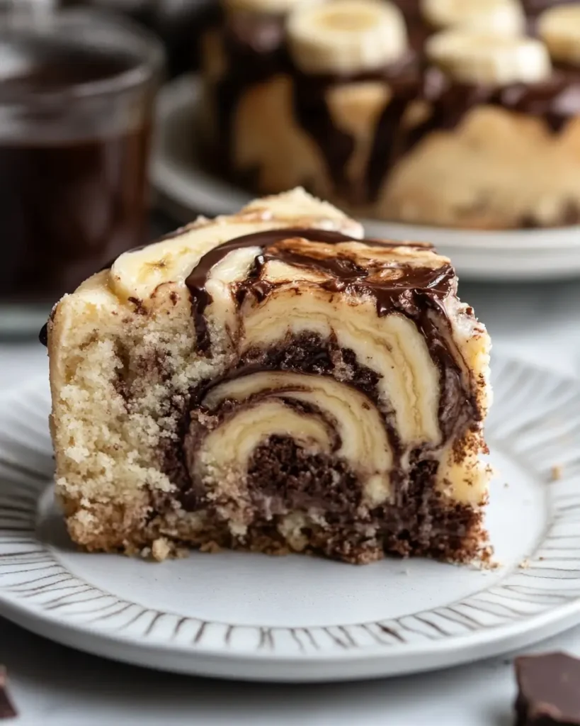 Chocolate Swirl Banana Pudding Cake serving Chocolate Swirl Banana Pudding Cake